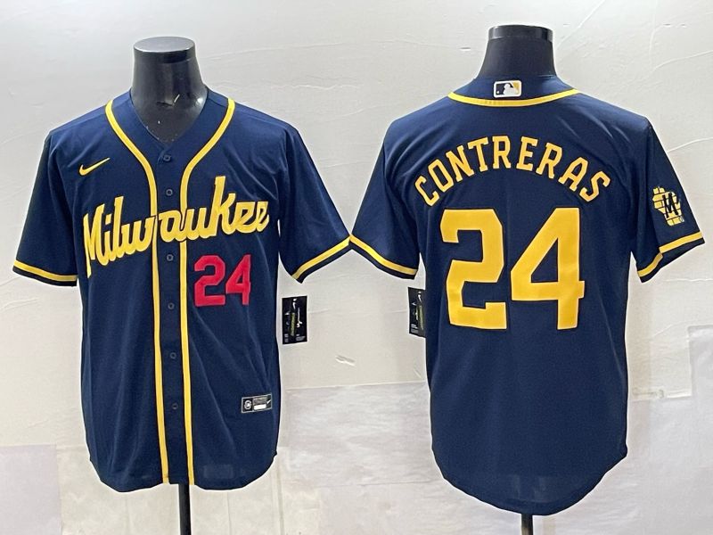 Men Milwaukee Brewers #24 Contreras Drak Blue Nike MLB 2025 Jersey 05->milwaukee brewers->MLB Jersey